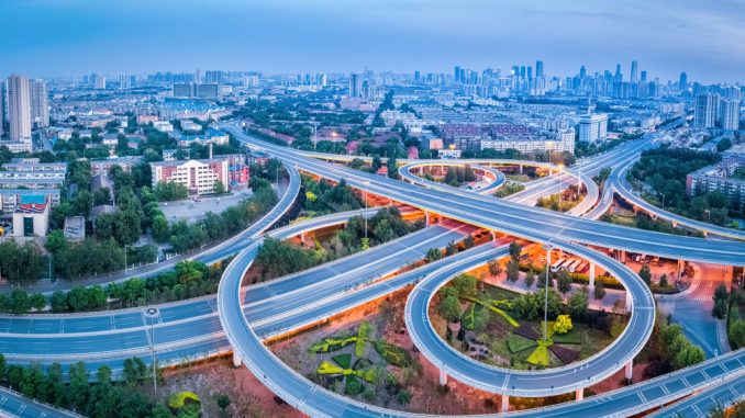 aerial view of city interchange in tianjin